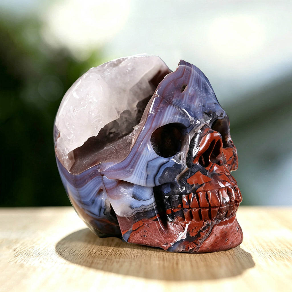 3.0" Volcanic Agate Human Skull Carving  #SKH30023