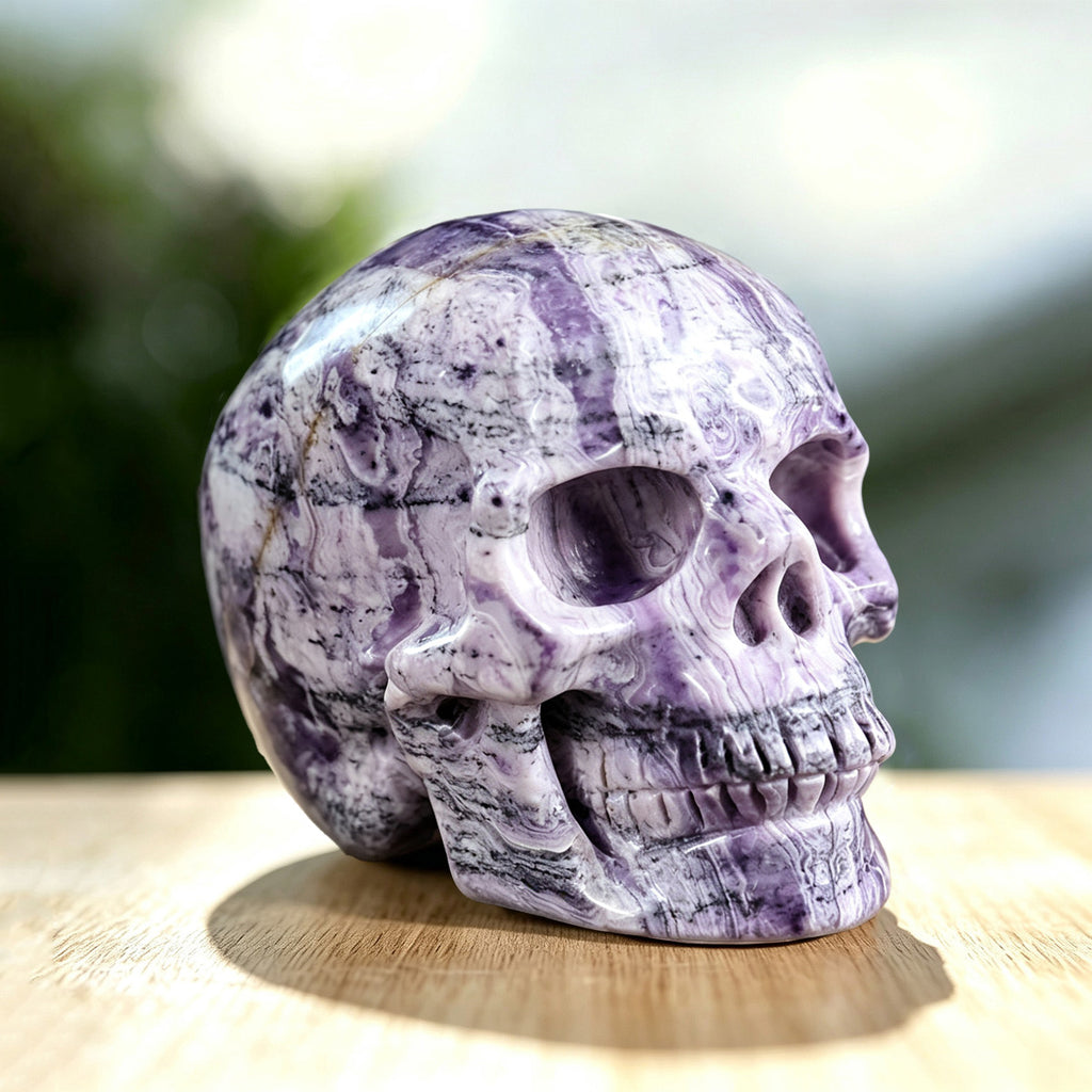 3.0" Purple Malachite Crystal Skull Carving  #SKH30030