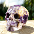 4.5" Chevron Amethyst Human Skull Carving  #SKH45003