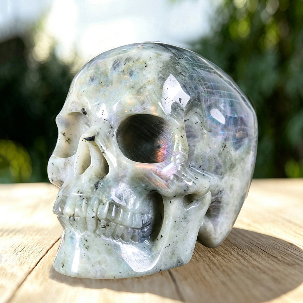 4.5" White Labradorite Crystal Skull Carving  #SKH45010