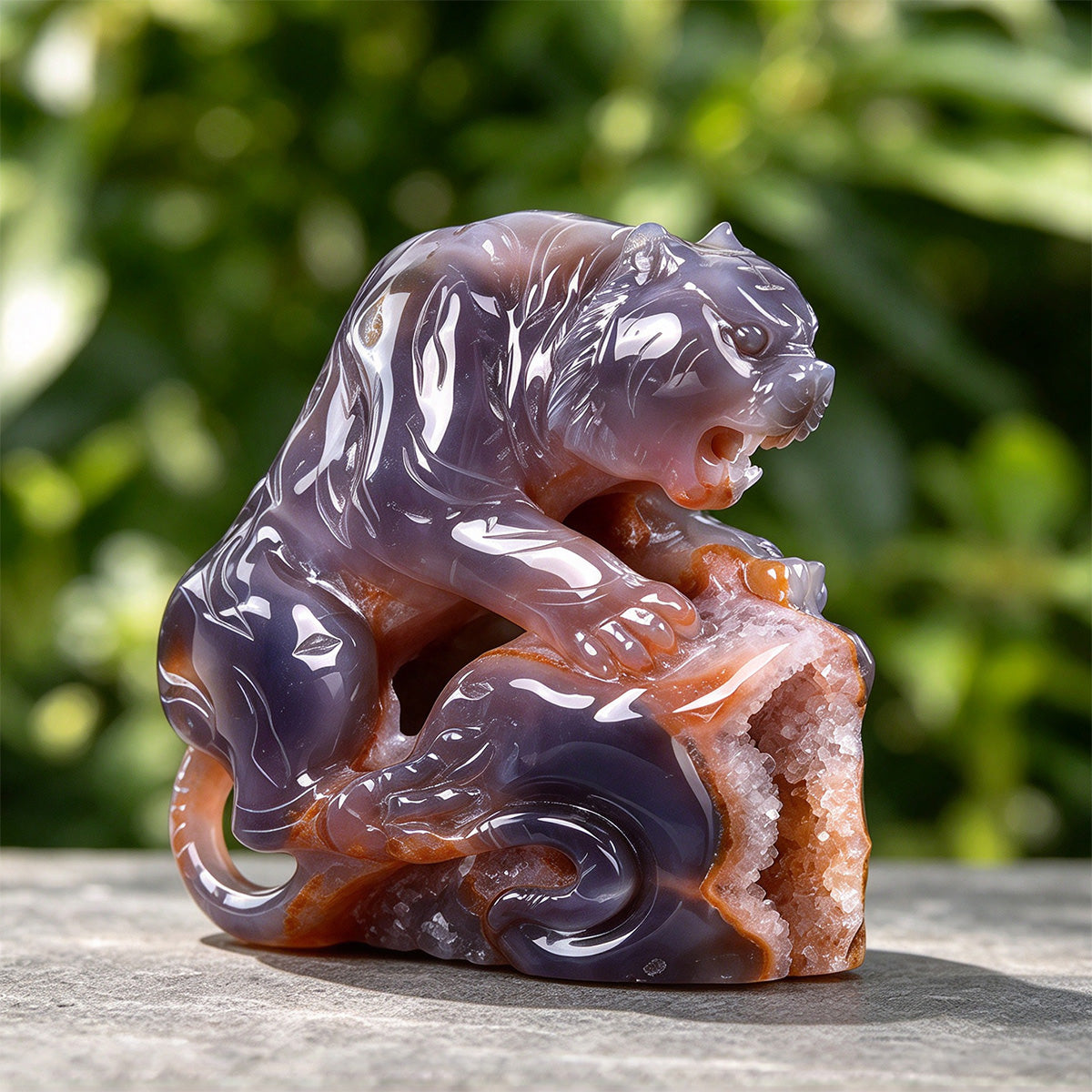 5.0"Geode Agate Crystal Tiger Carving  #GDC0028