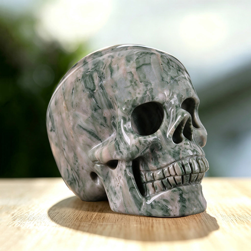 3.0" Jiulong Jade Crystal Skull Carving  #SKH30071