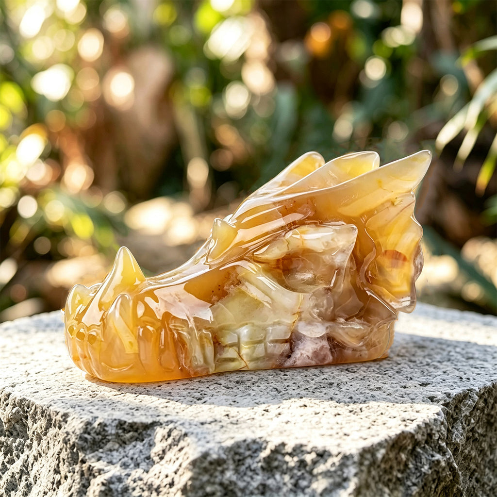 3.1" Sakura Agate Dragon Skull Carving  #CSC0007