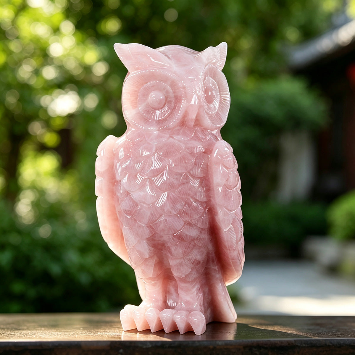5.8" Rose Quartz Owl Carving  #CTC0017