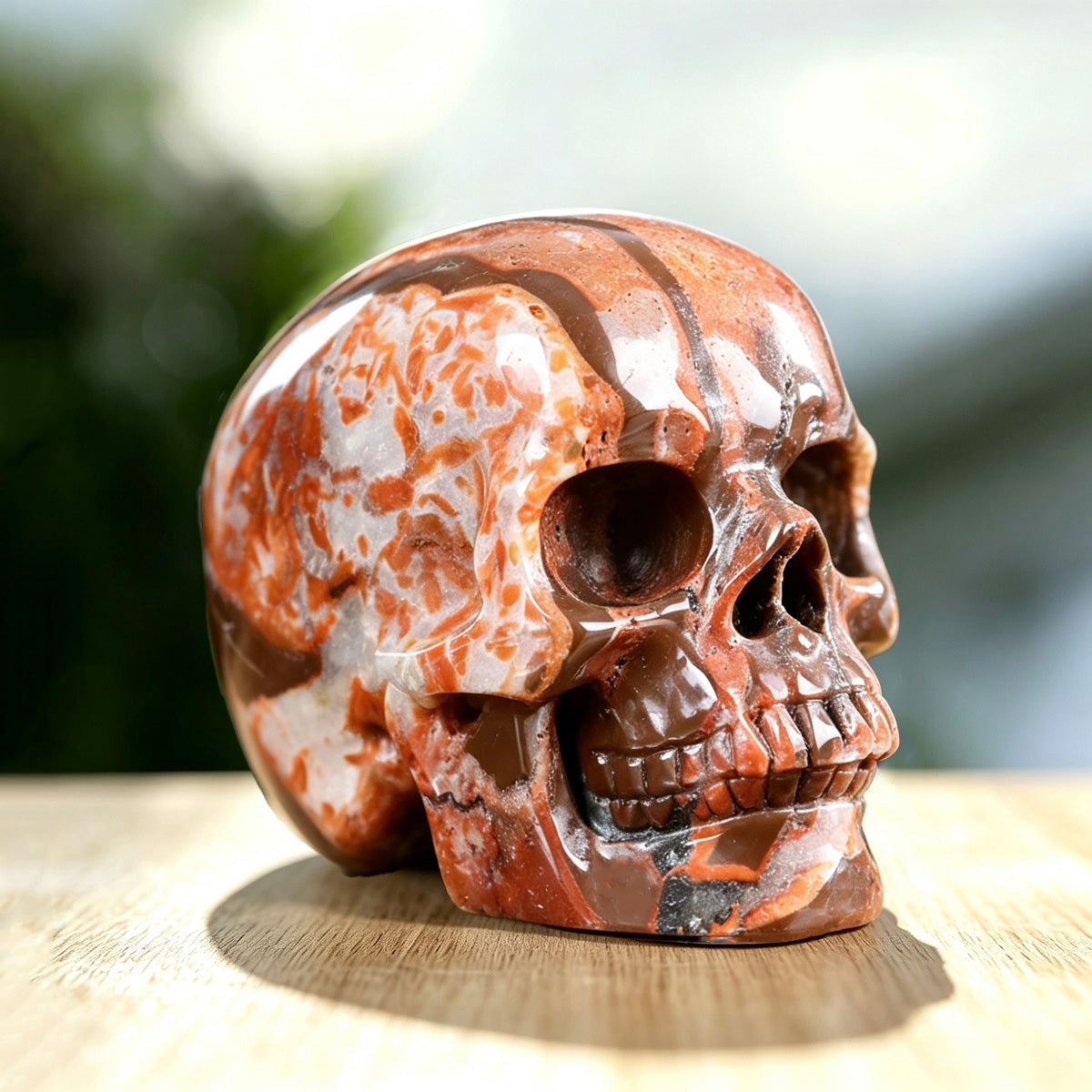 3.0" Red Crazy Lace Agate Crystal Skull Carving  #SKH30029