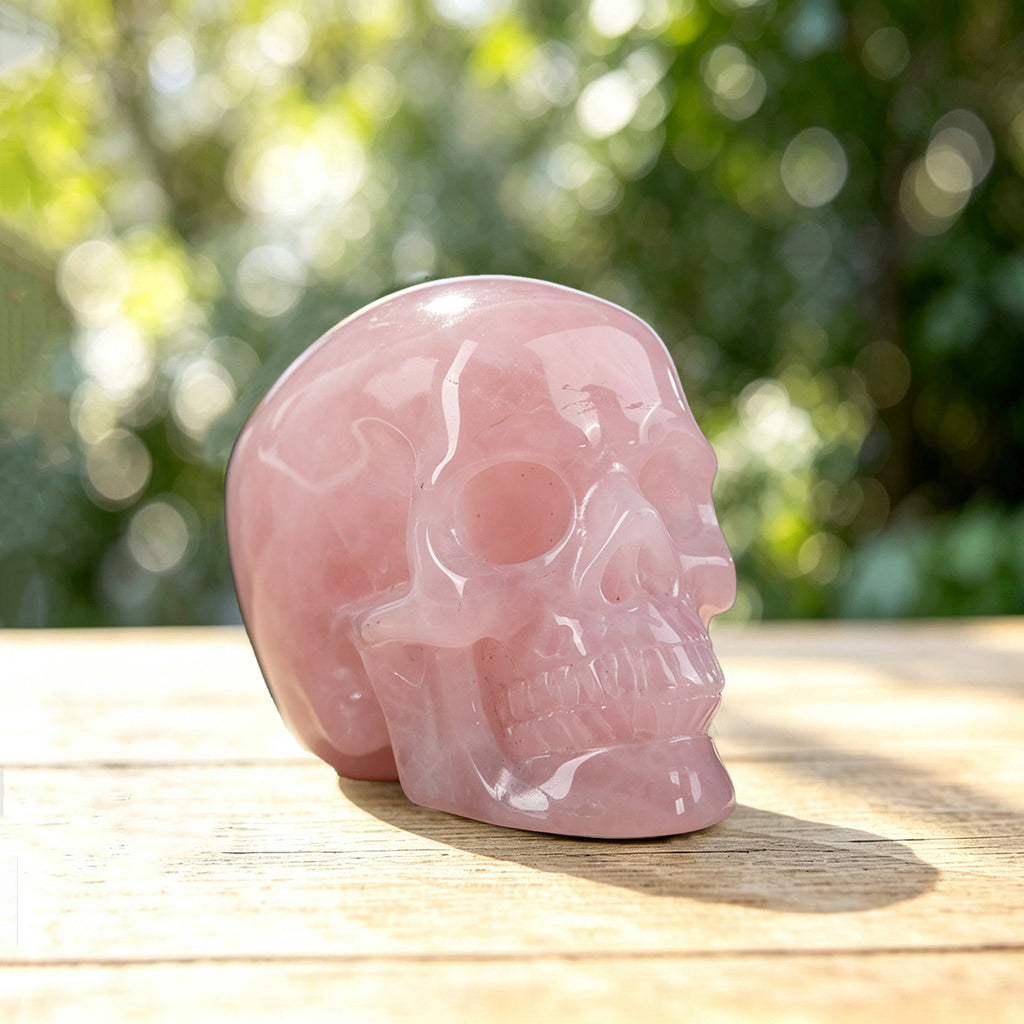 2.2" Rose Quartz Crystal Skull Carving  #SKH22026