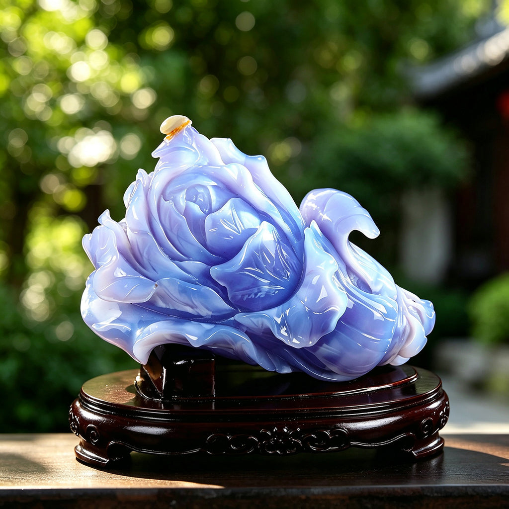 9.4" Blue Chalcedony Chinese Cabbage Carving  #CTC0005