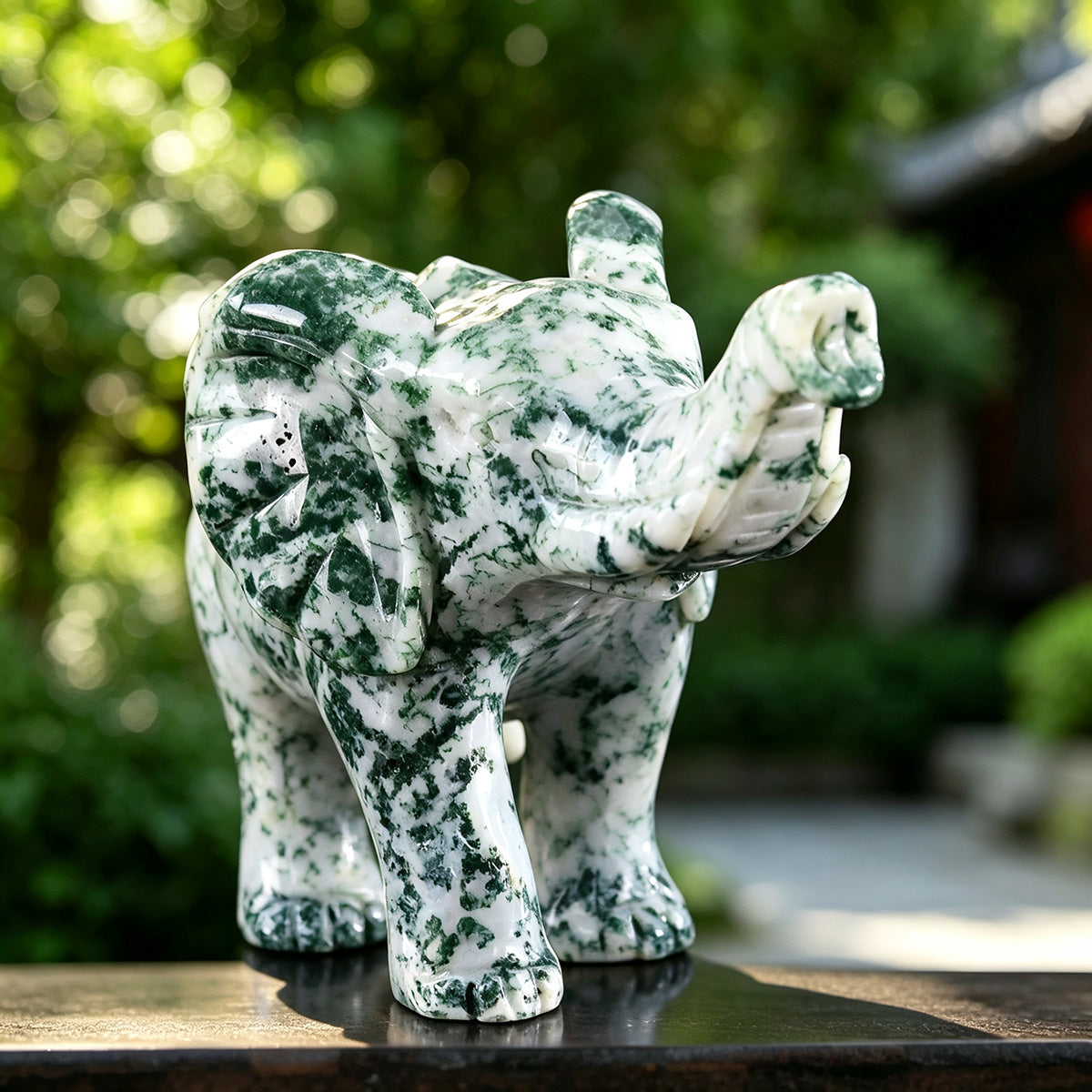6.3" Moss Agate Elephant Carving  #CTC0019