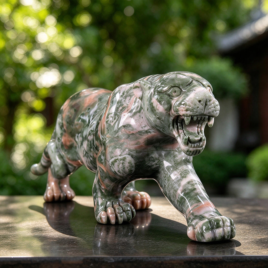 9.0" Jiulong Jade Leopard Carving  #CTC0056