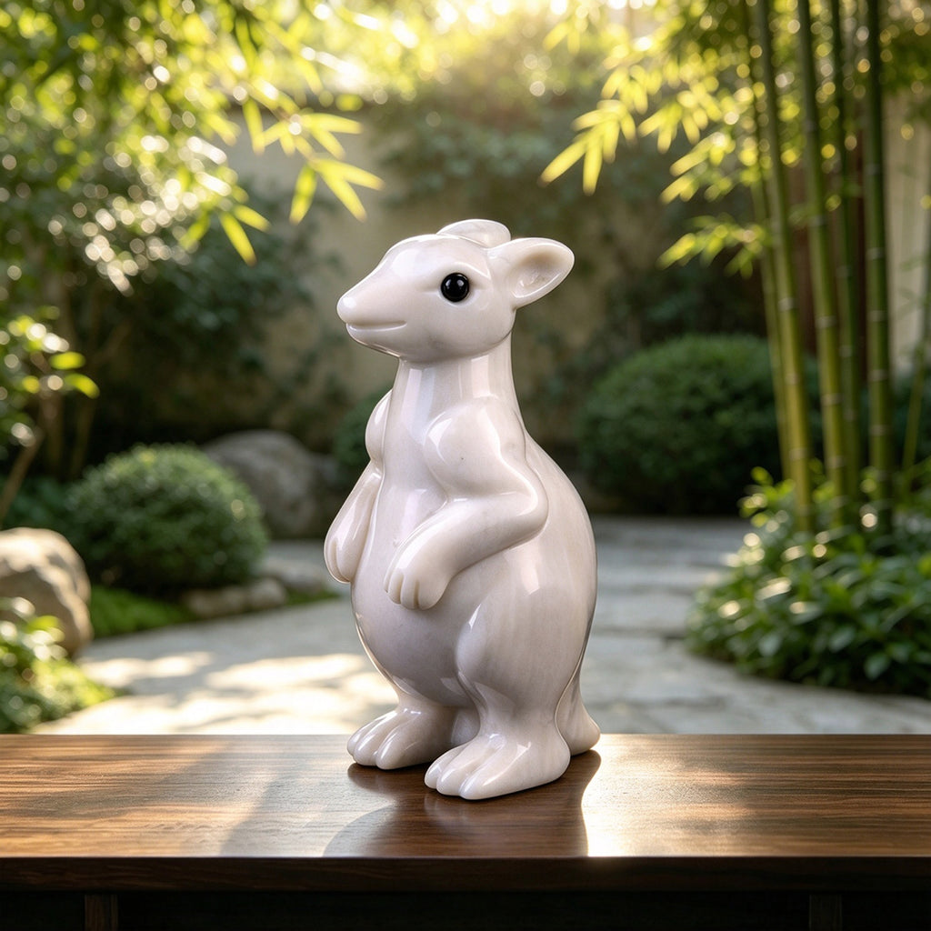 3.6" Ivory Jade Kangaroo Carving  #CHA0006