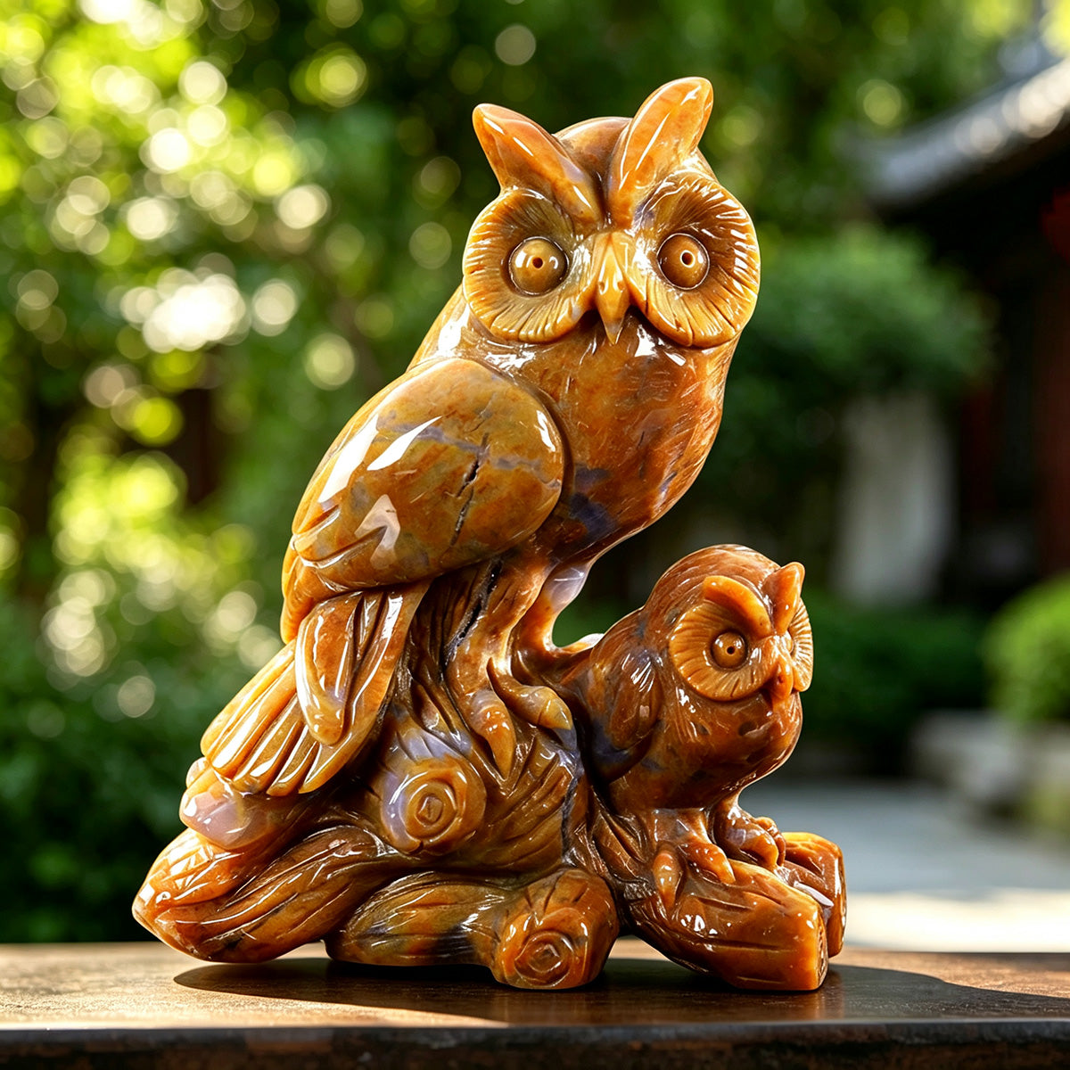 6.0" Chalcedony Jasper Owls Carving  #CTC0001