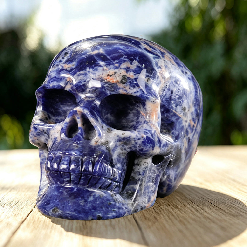 4.5" Sodalite Human Skull Carving  #SKH45006