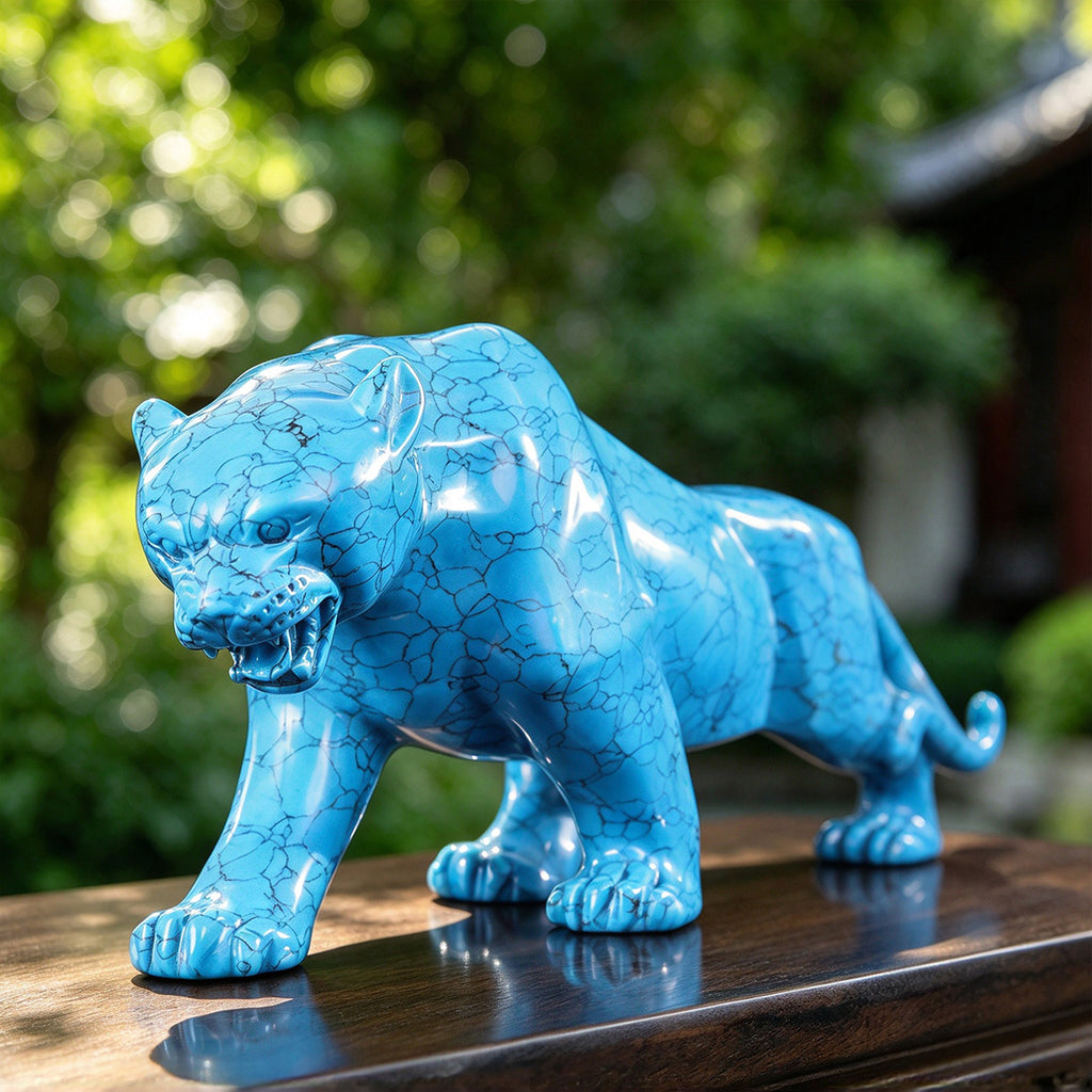 12.0" Synthetic Turquoise Leopard Carving  #CTC0065