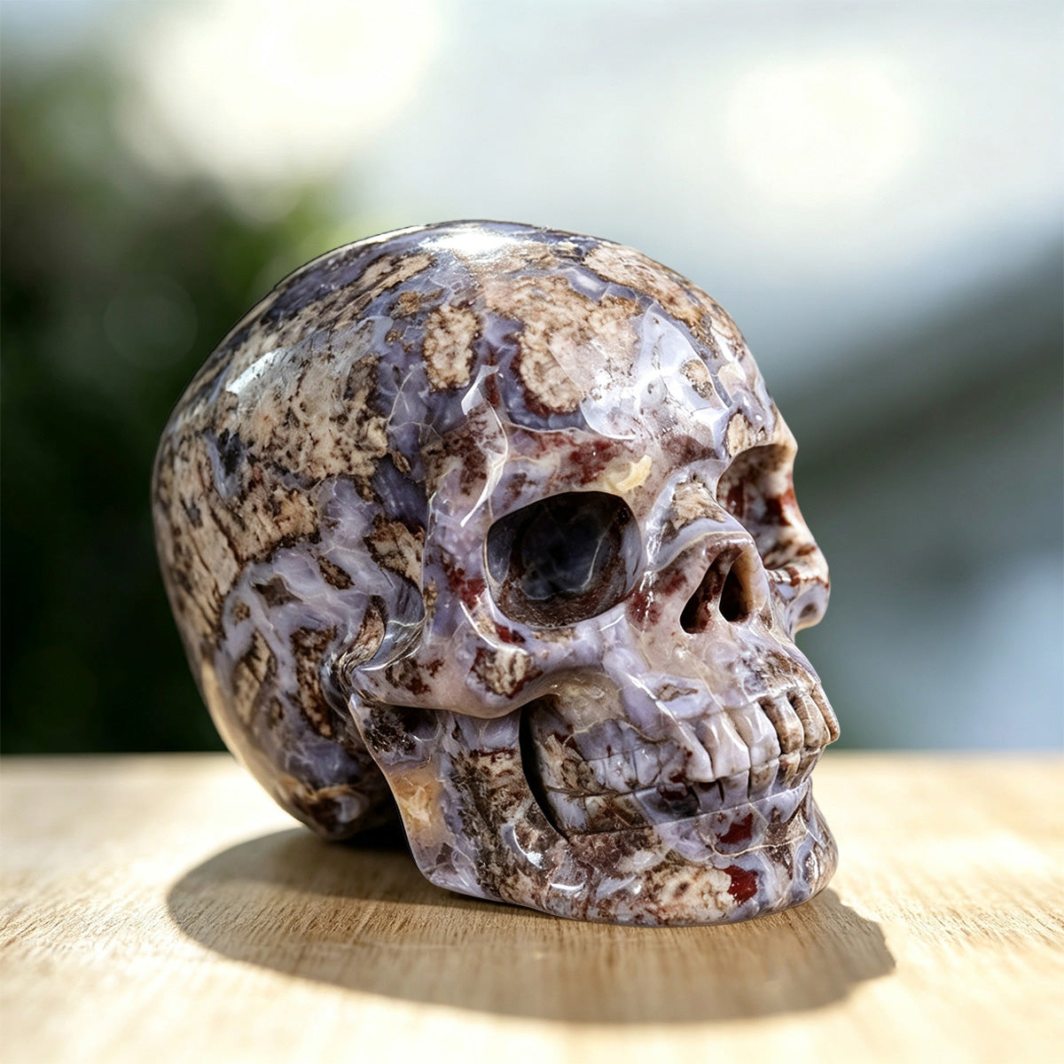 3.0" Blue Flower Agate Crystal Skull Carving  #SKHBF3001