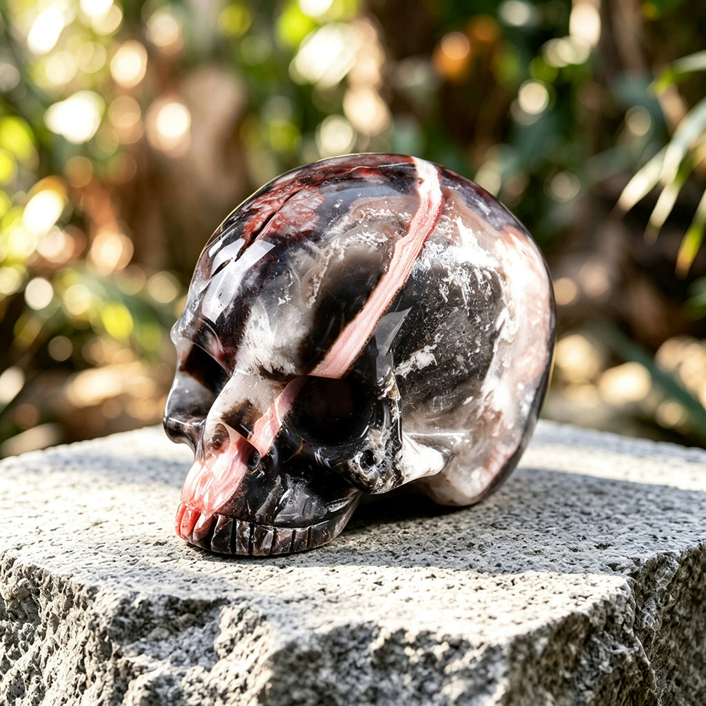 2.8" Red Crazy Lace Agate Jawless skull Carving  #CSC0012