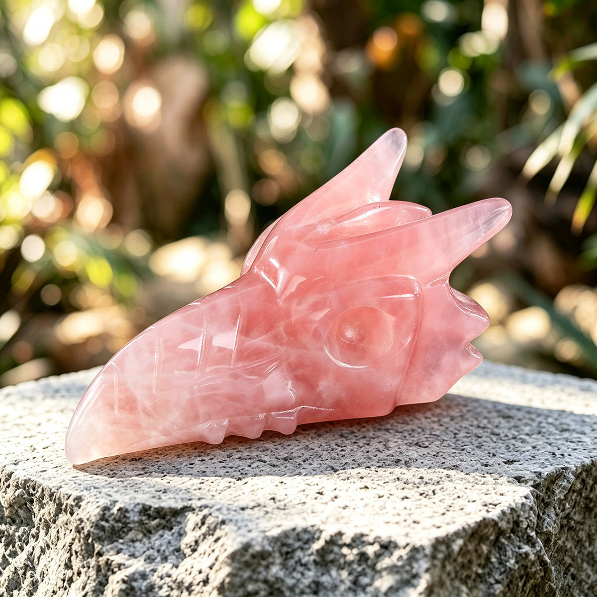 3.7" Rose Quartz Phoenix Skull Carving  #CSC0008
