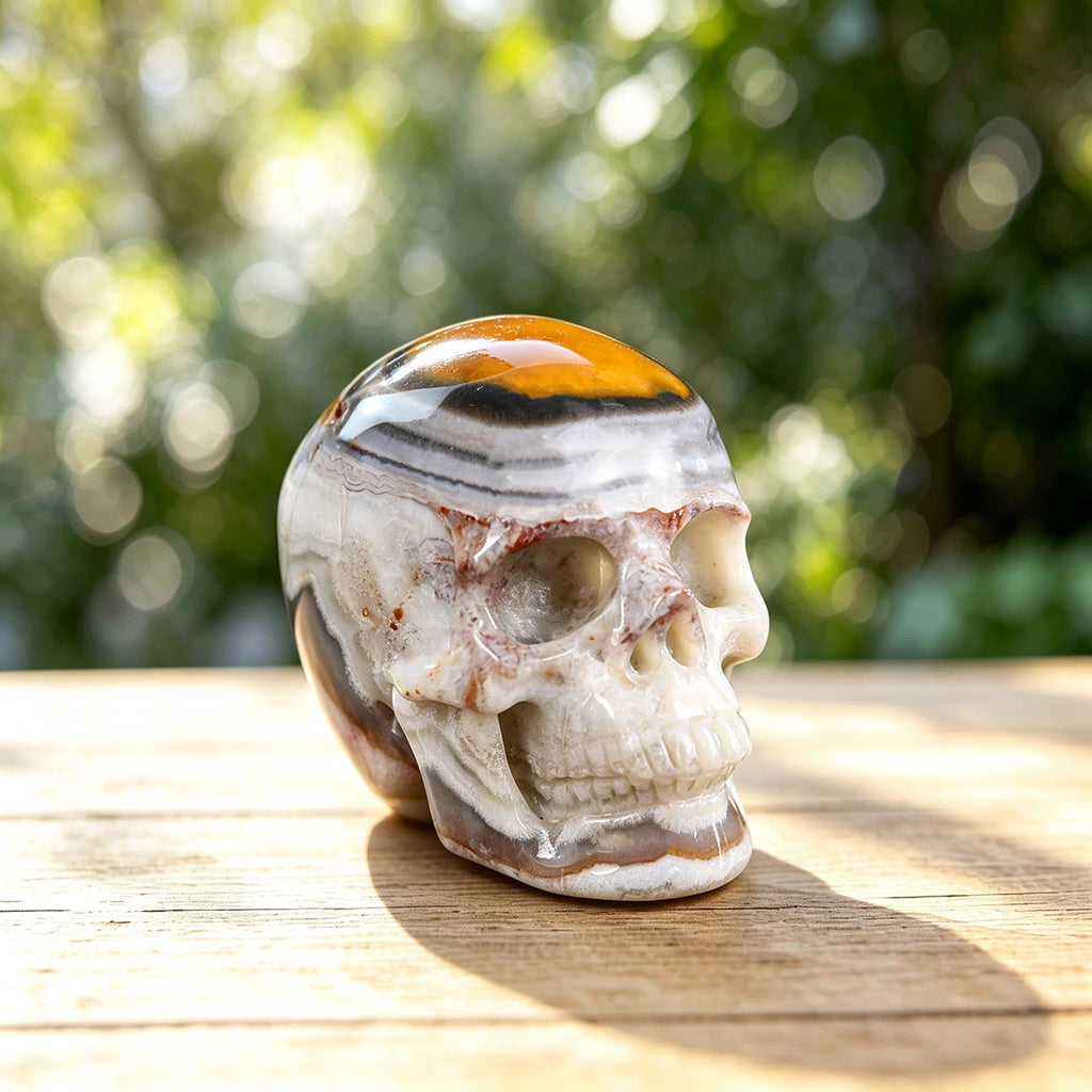 2.2" Red Crazy Lace Agate Human Skull Carving  #SKH22010