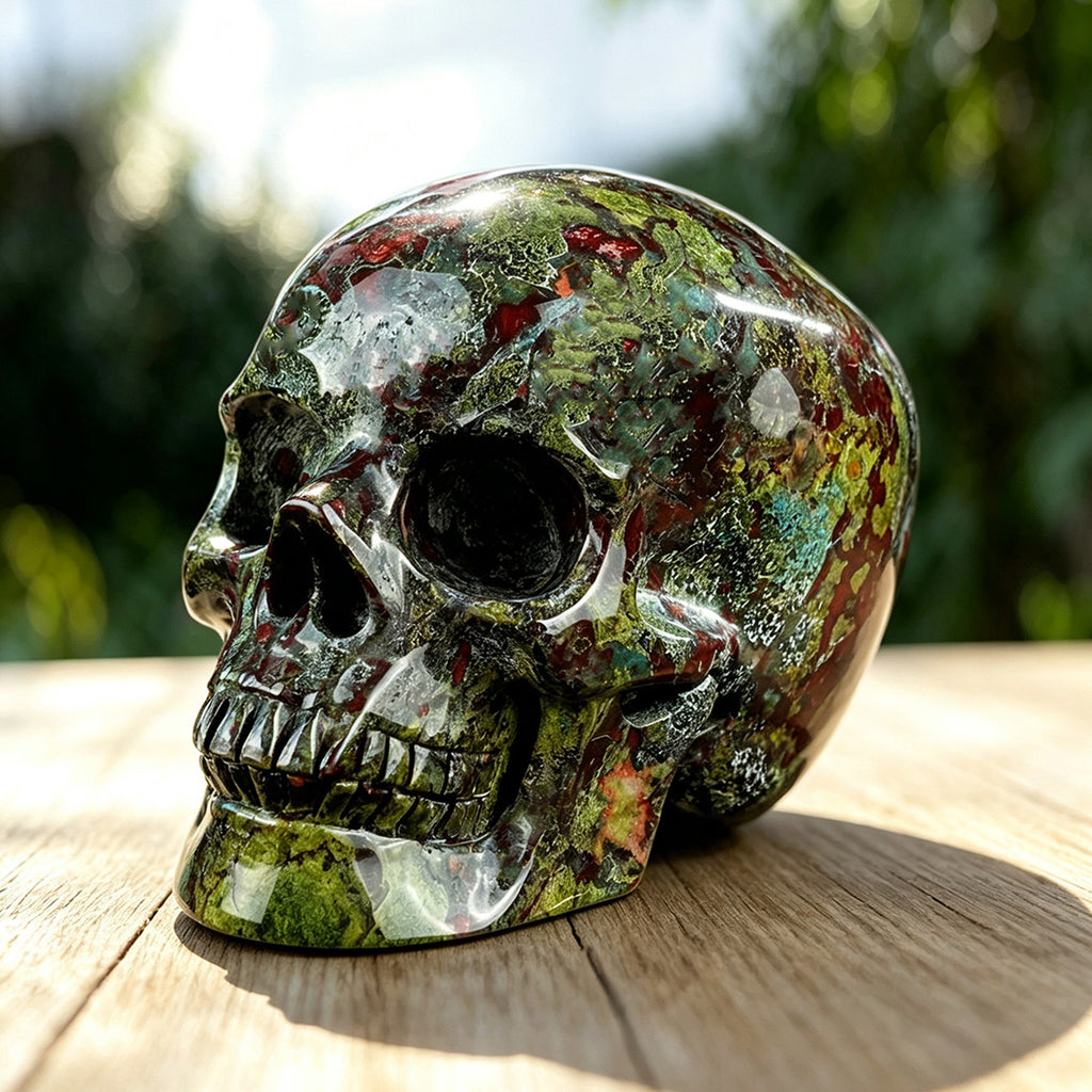 4.5" Dragon Blood Jasper Crystal Skull Carving  #SKHDB4501