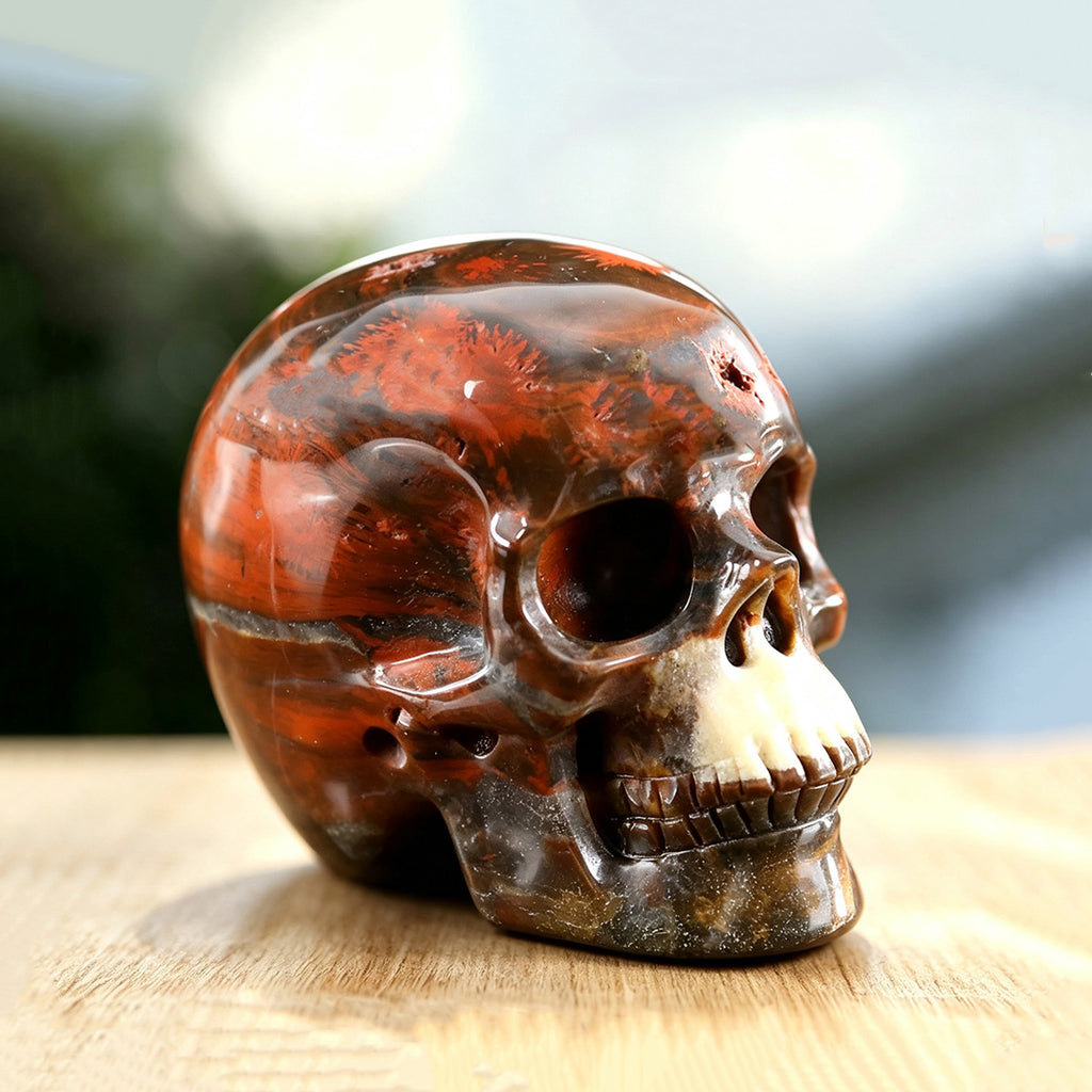 3.0" Red Jasper Human Skull Carving  #SKH30013