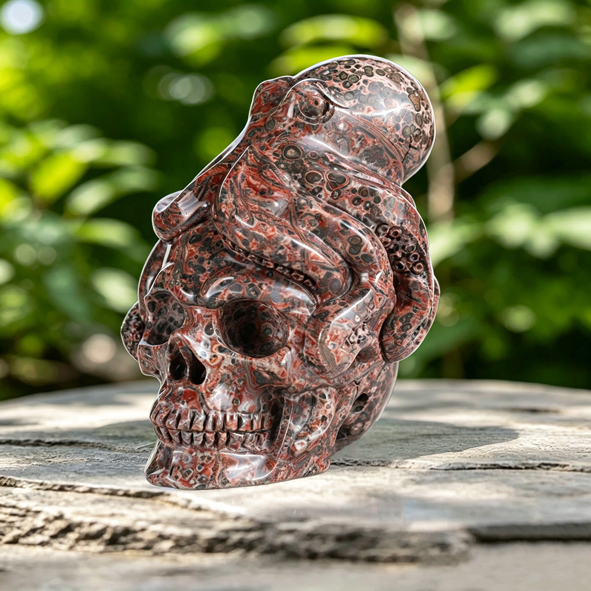 4.2" Leopard Jasper Octopus & Skull Carving  #SCS0010