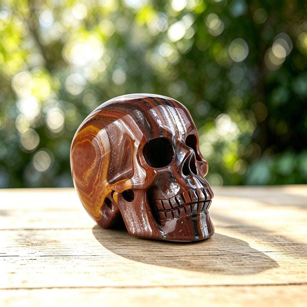 2.2" Tiger Iron Human Skull Carving  #SKH22012