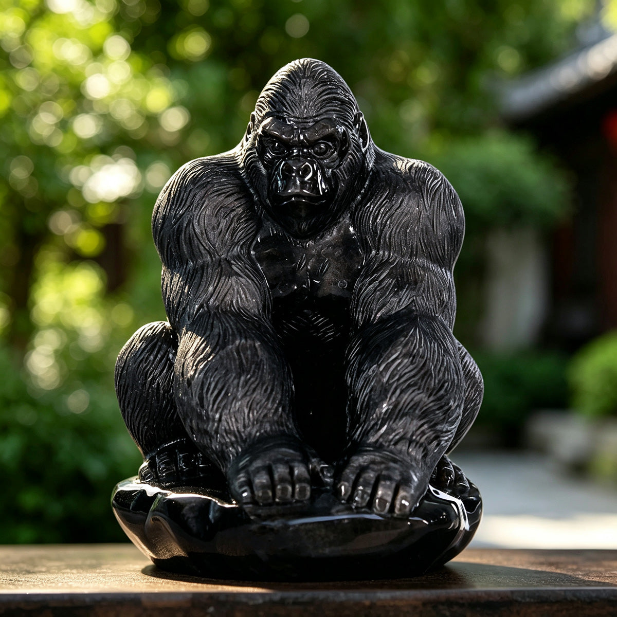 4.0" Silver Obsidian Gorilla Carving  #CTC0012