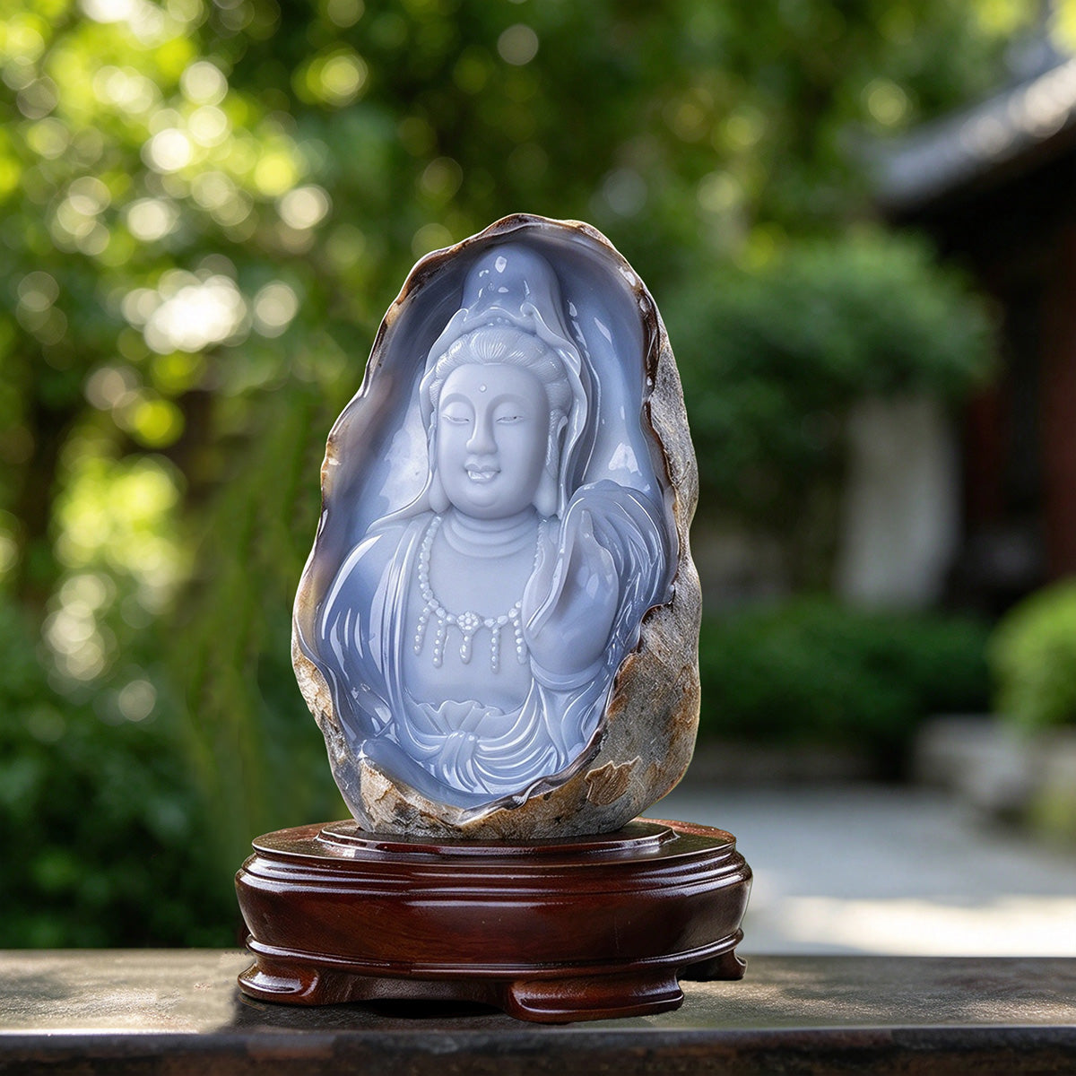 7.2" Blue Chalcedony Kwan-Yin Sculpture Carving  #CTC0039