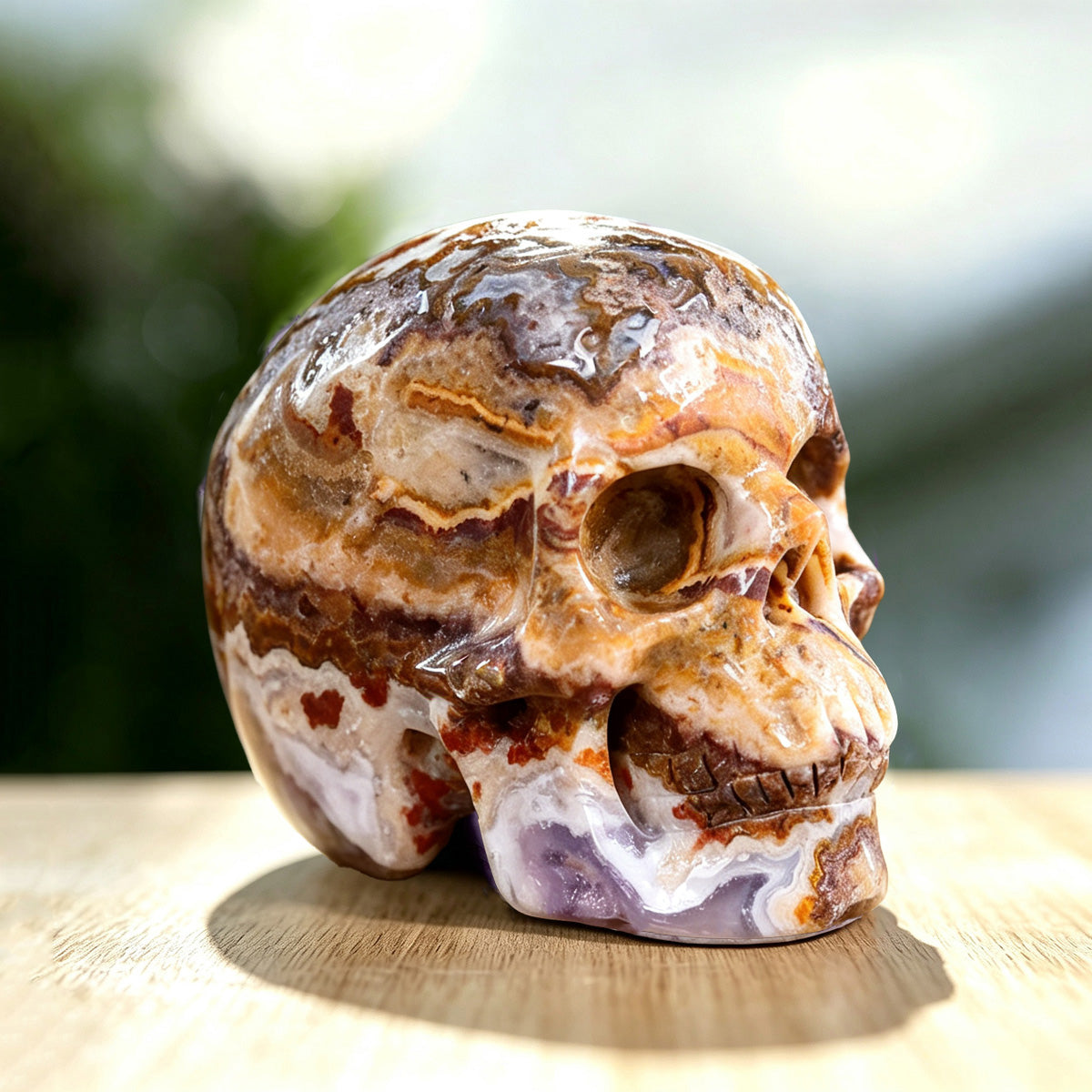 3.0" Red Crazy Lace Agate Crystal Skull Carving  #SKH30033