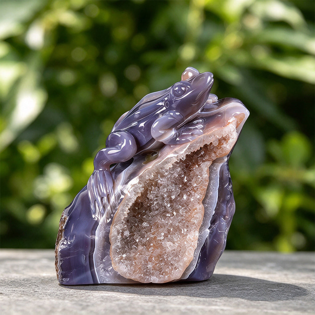 4.2"Quartz Cluster Agate Frog Carving  #GDC0023