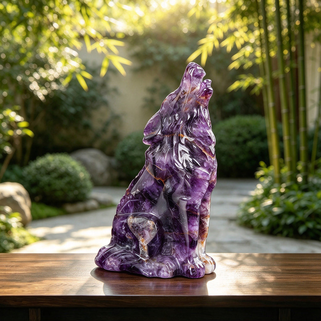 3.0" Amethyst Howling Wolf Carving  #CHA0022