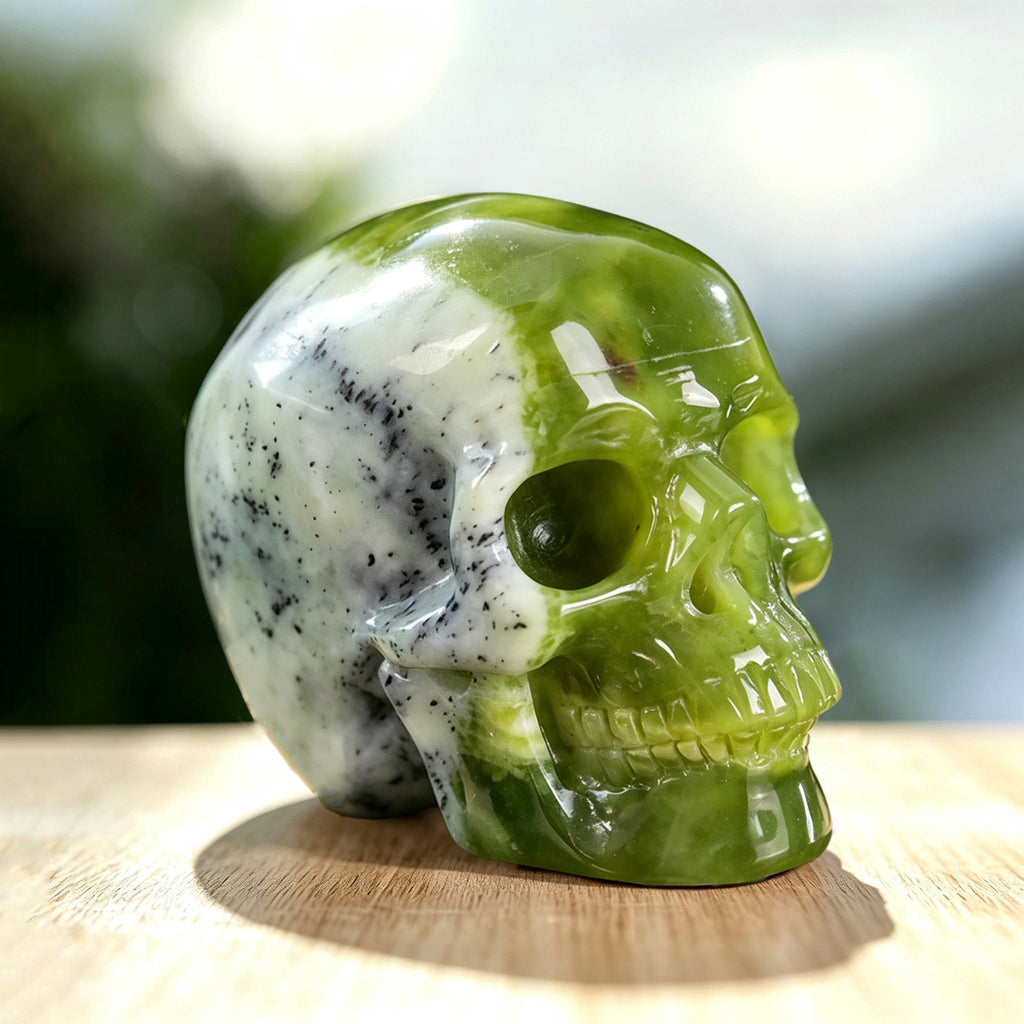 3.0" Xiuyan Jade Crystal Skull Carving  #SKH30049