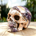 4.5" Chevron Amethyst Human Skull Carving  #SKH45002
