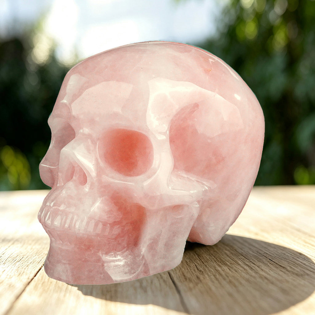 4.5" Rose Quartz Crystal Skull Carving  #SKHRQ4501