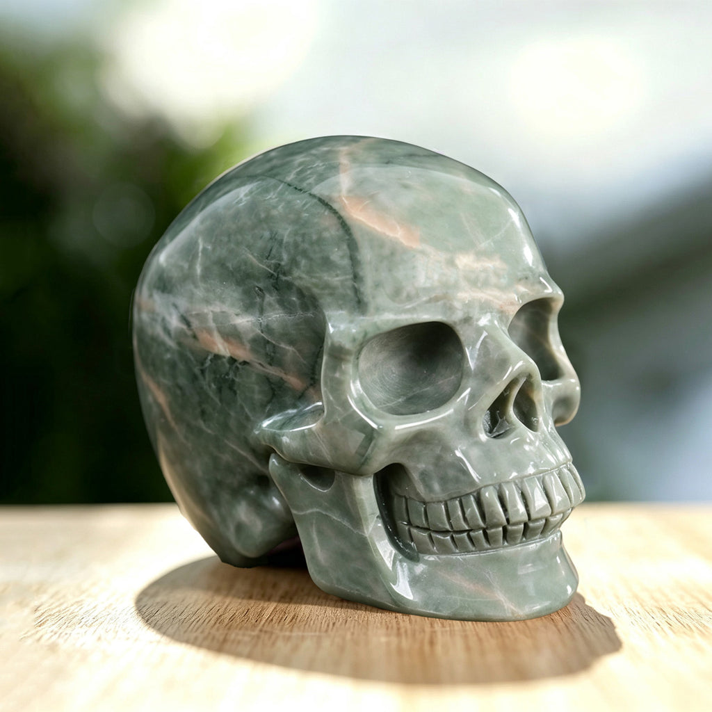 3.0" Nine Dragon Jade Crystal Skull Carving  #SKH30063