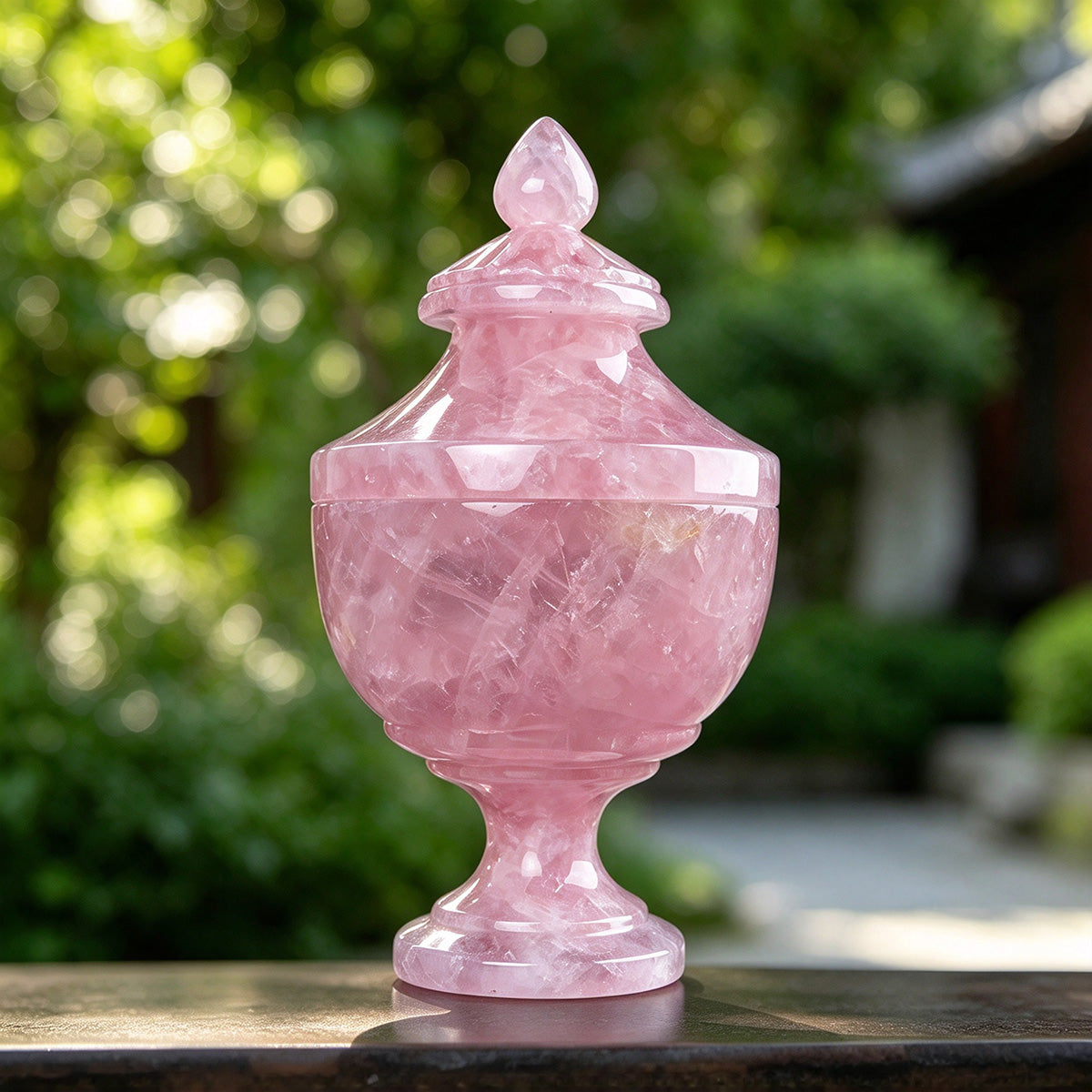 6.0" Rose Quartz Crystal Storage Jar Carving  #CTC0041