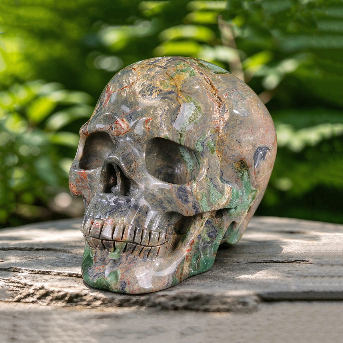 7.0" Colorful Threads Jasper Skull Carving  #SCS0030