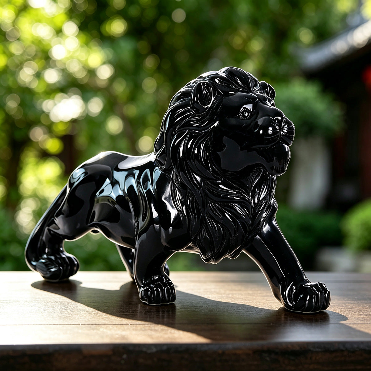 14.5" Black Obsidian Lion Carving  #CTC0010