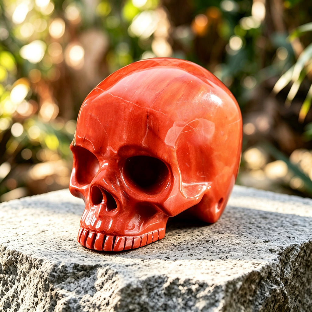 4.1" Red Jasper Jawless skull Carving  #CSC0016