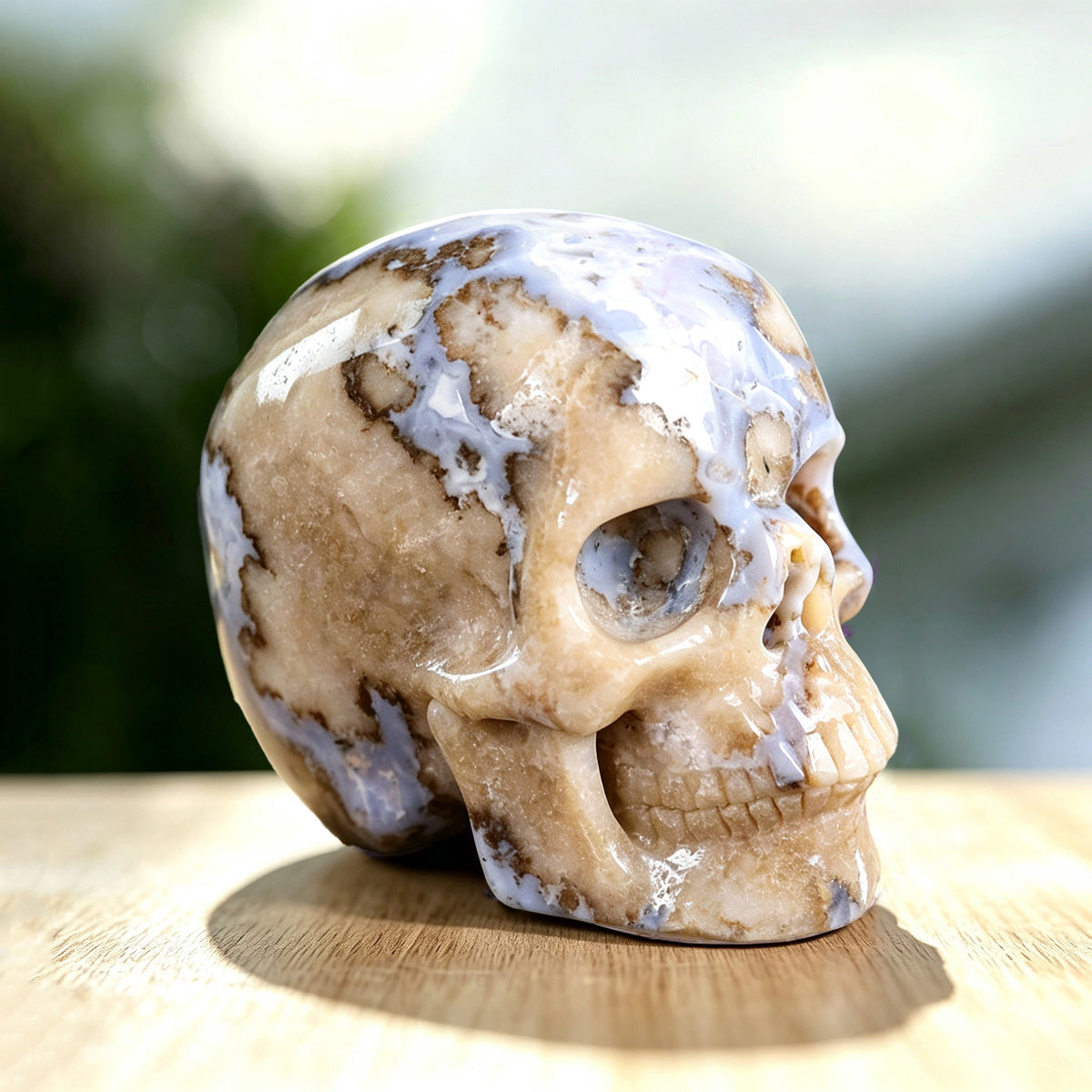 3.0" Blue Flower Agate Crystal Skull Carving  #SKH30034