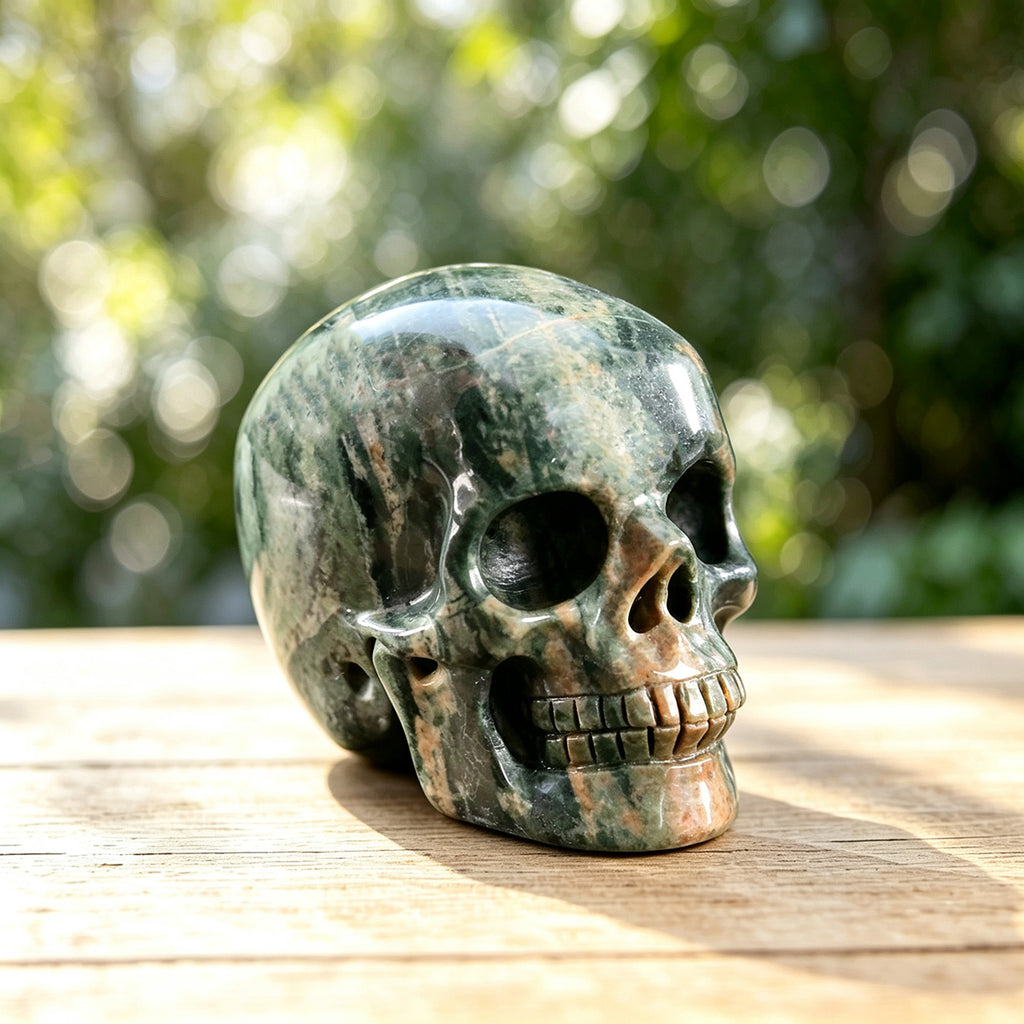 2.2" Nine Dragon Jade Human Skull Carving  #SKH22004