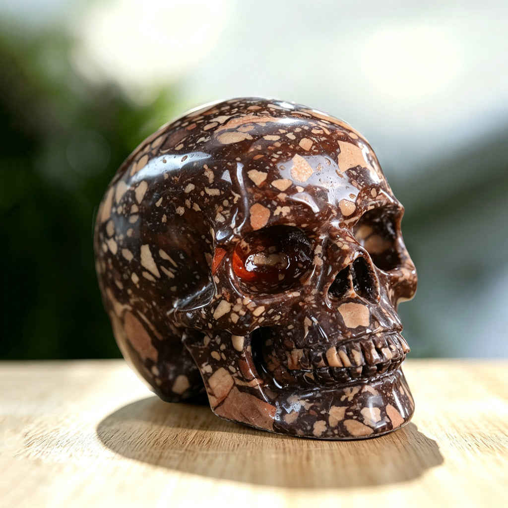 3.0" Coffee Stone Crystal Skull Carving  #SKH30058