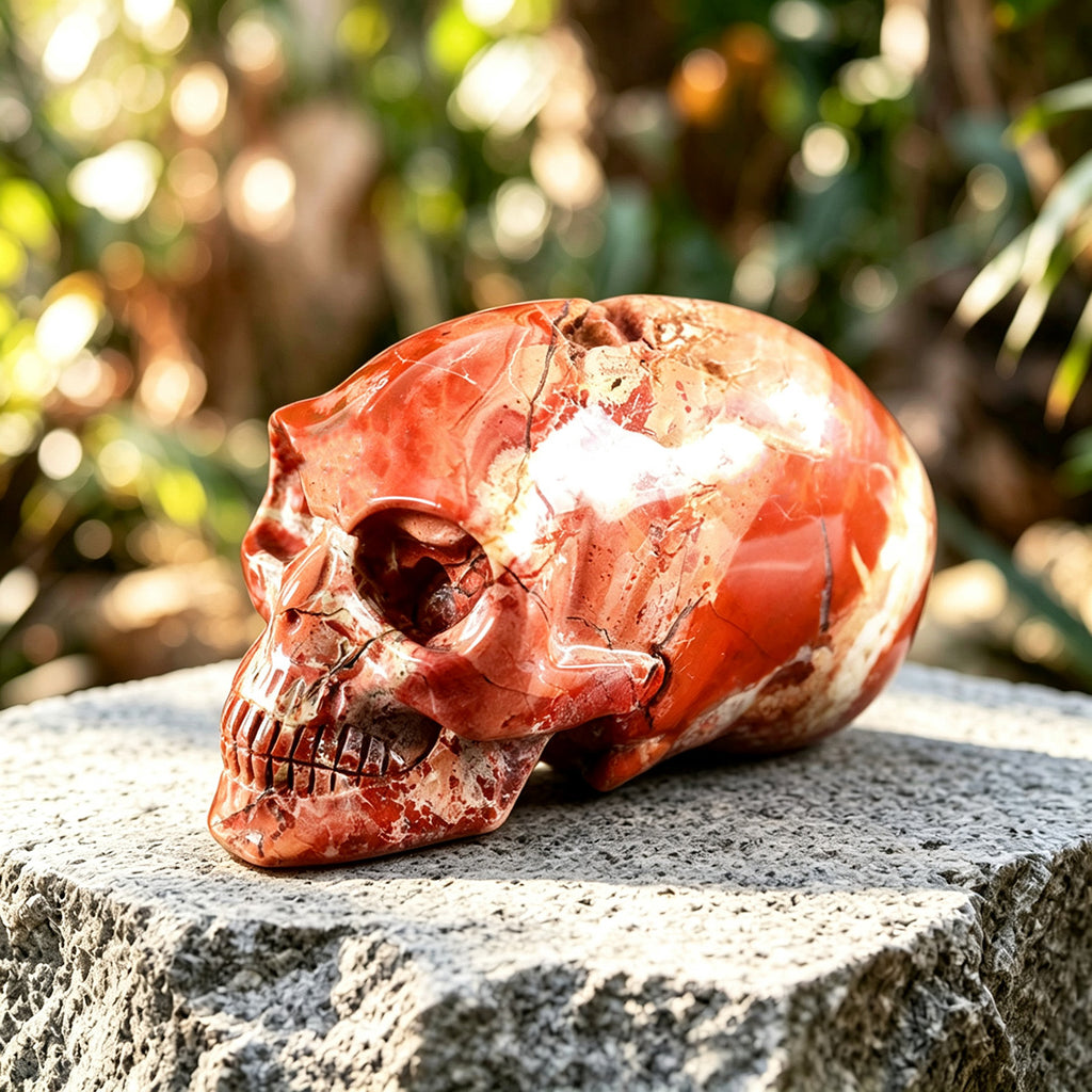 3.9" Red Jasper Maya Alien Skull Carving  #CSC0017