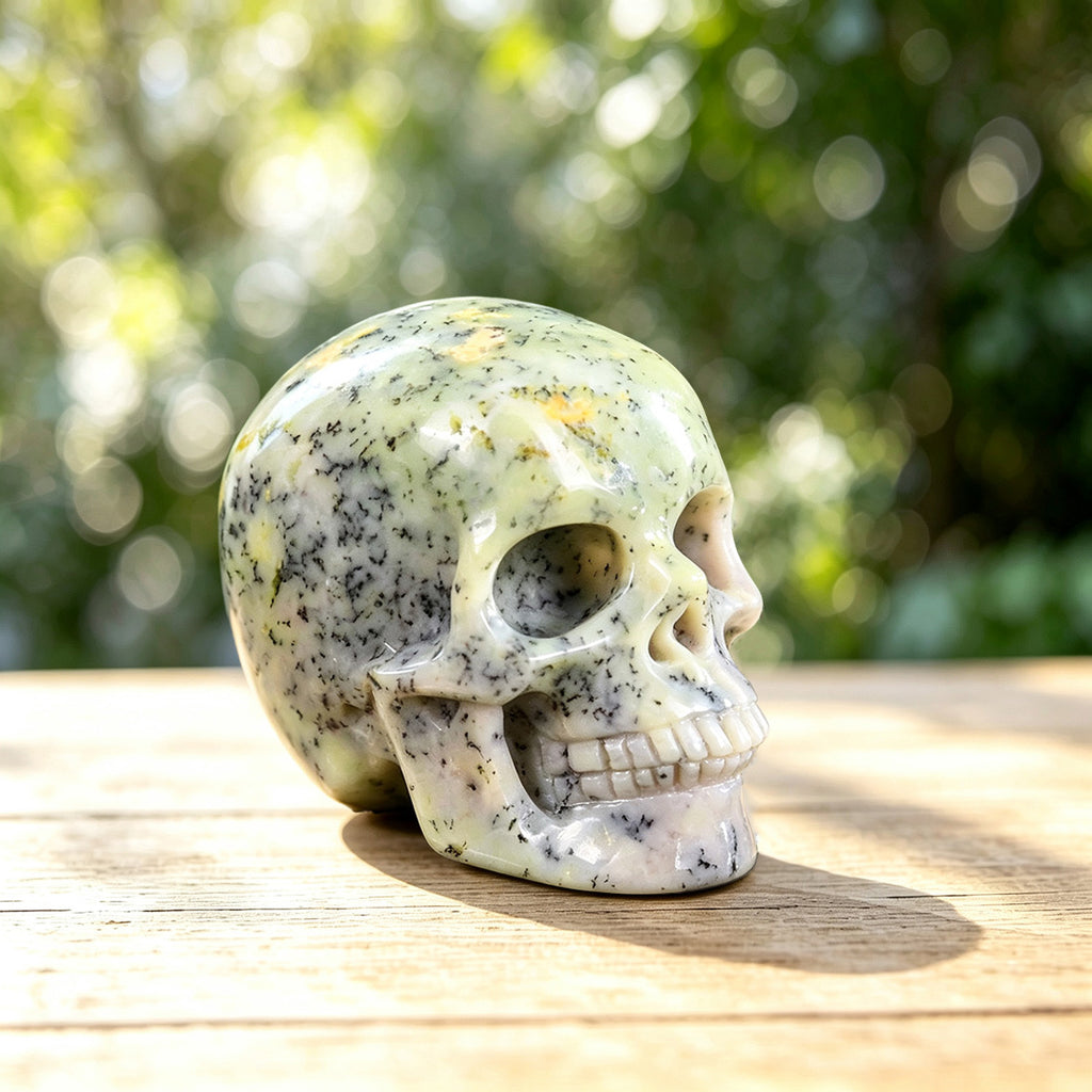 2.2" White Opal Human Skull Carving  #SKH22006