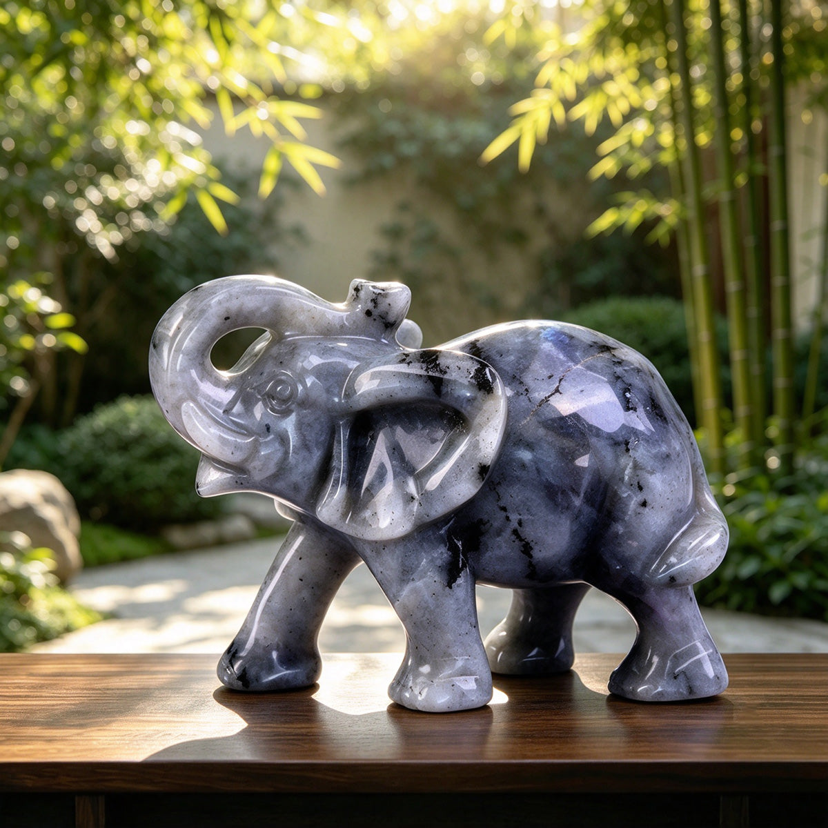 4.1" White Labradorite Elephant Carving  #CHA0017