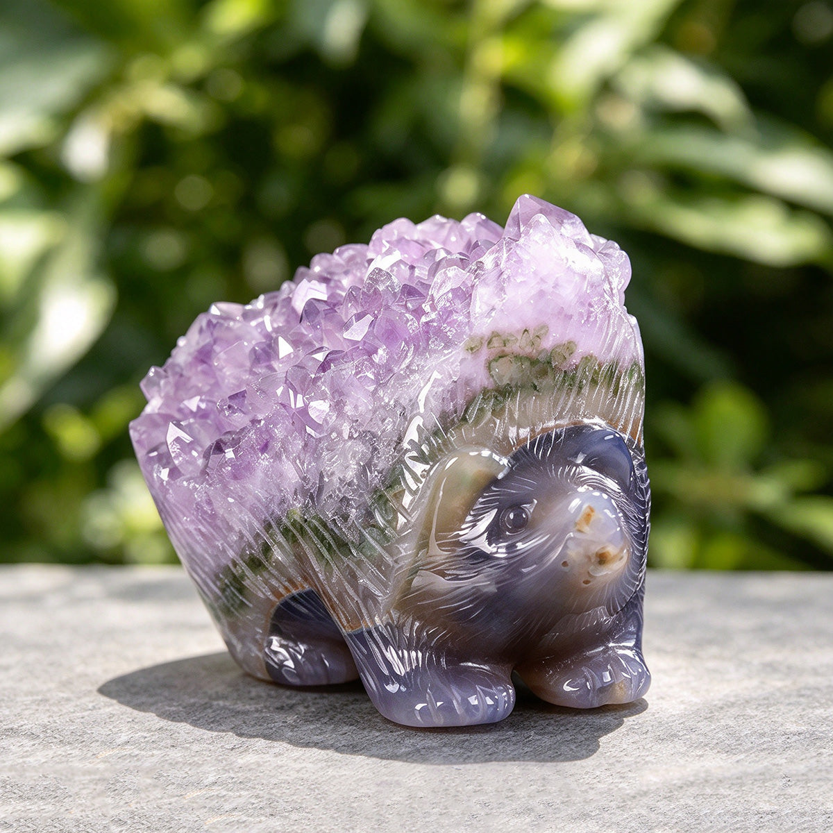3.6"Amethyst Cluster Hedgehog Carving  #GDC0024