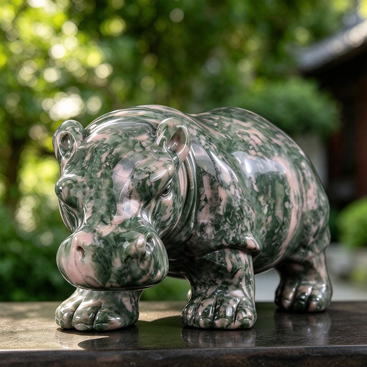 10.0" Jiulong Jade Hippo Carving  #CTC0058