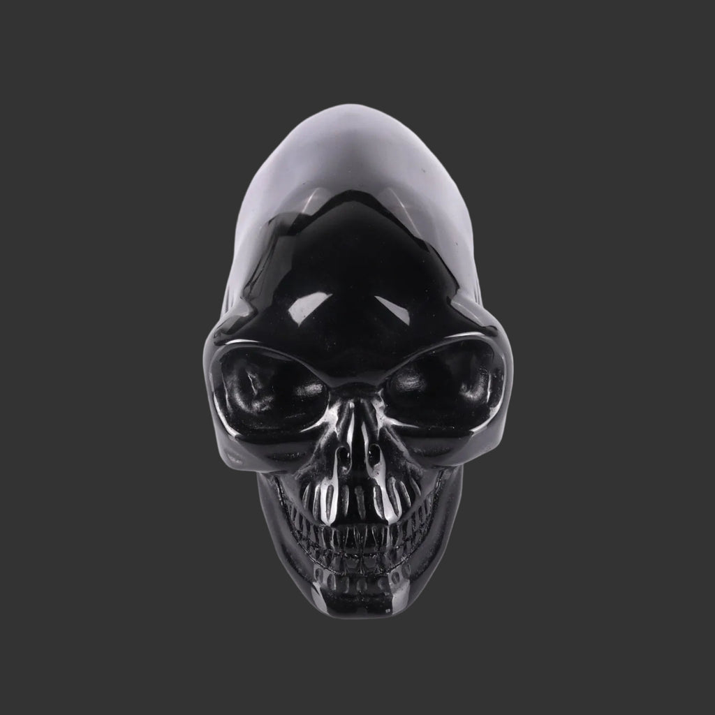 3.9" Black Obsidian Maya Alien Skull Carving  #CSC0033