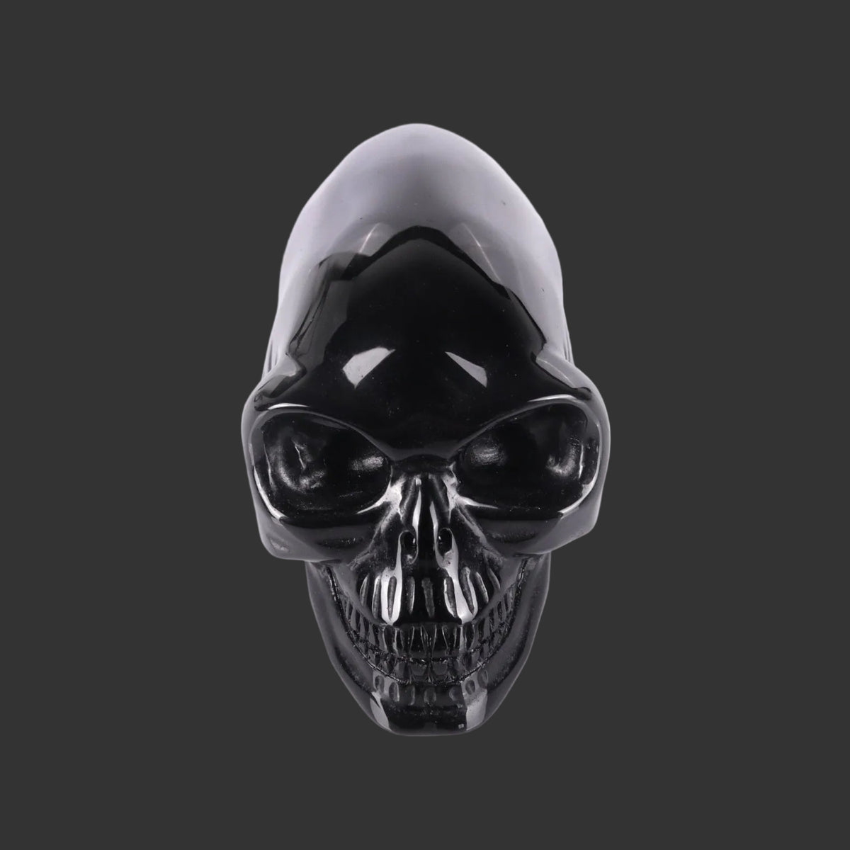 3.9" Black Obsidian Maya Alien Skull Carving  #CSC0033