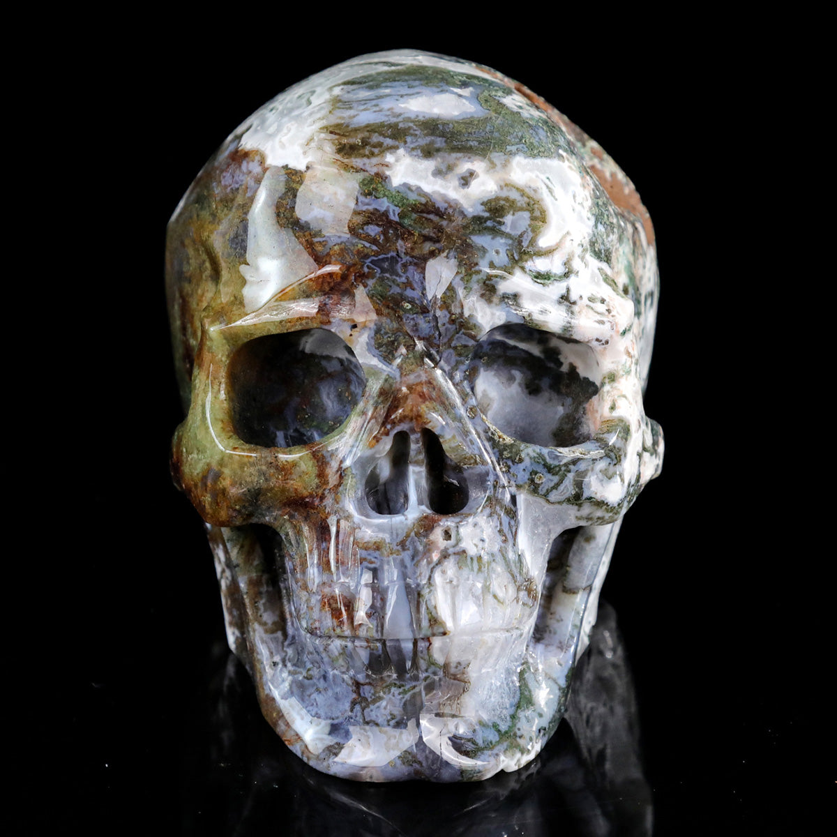 6.2" Moss Agate Crystal Skull Carving  #SCS0027