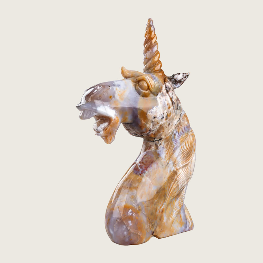 13.0" Yellow Chalcedony Unicorn Head Carving  #CTC0069